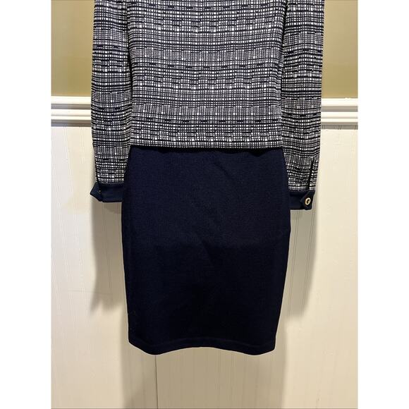 Vtg St John 2pc Skirt Suit Navy Blue Santana Knit Zip Front Jacket Size 2 Fringe - Picture 11 of 16